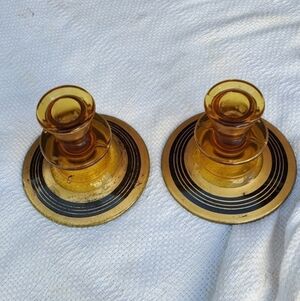 Vintage topaz glass‎ candle stick holders